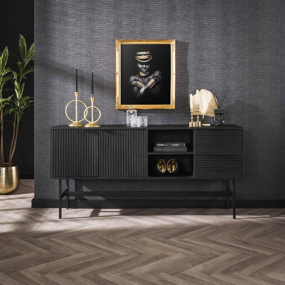 RINGO-Living Sideboard Clark aus Mangoholz in Schwarz