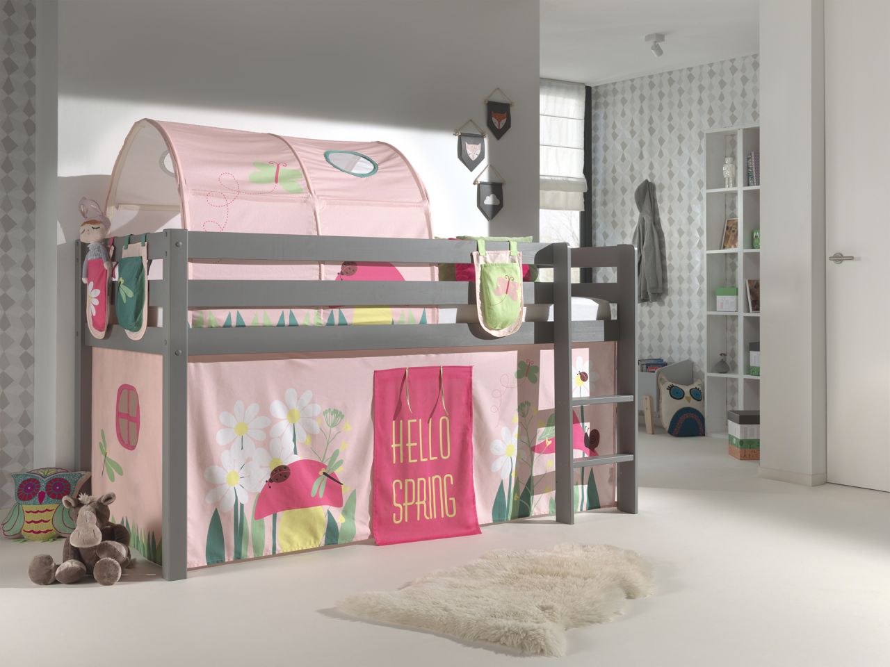 Vipack:Spielbett Pino -Textilset+Taschen+Tunnel -Jugend/Kinderbett Hochbett