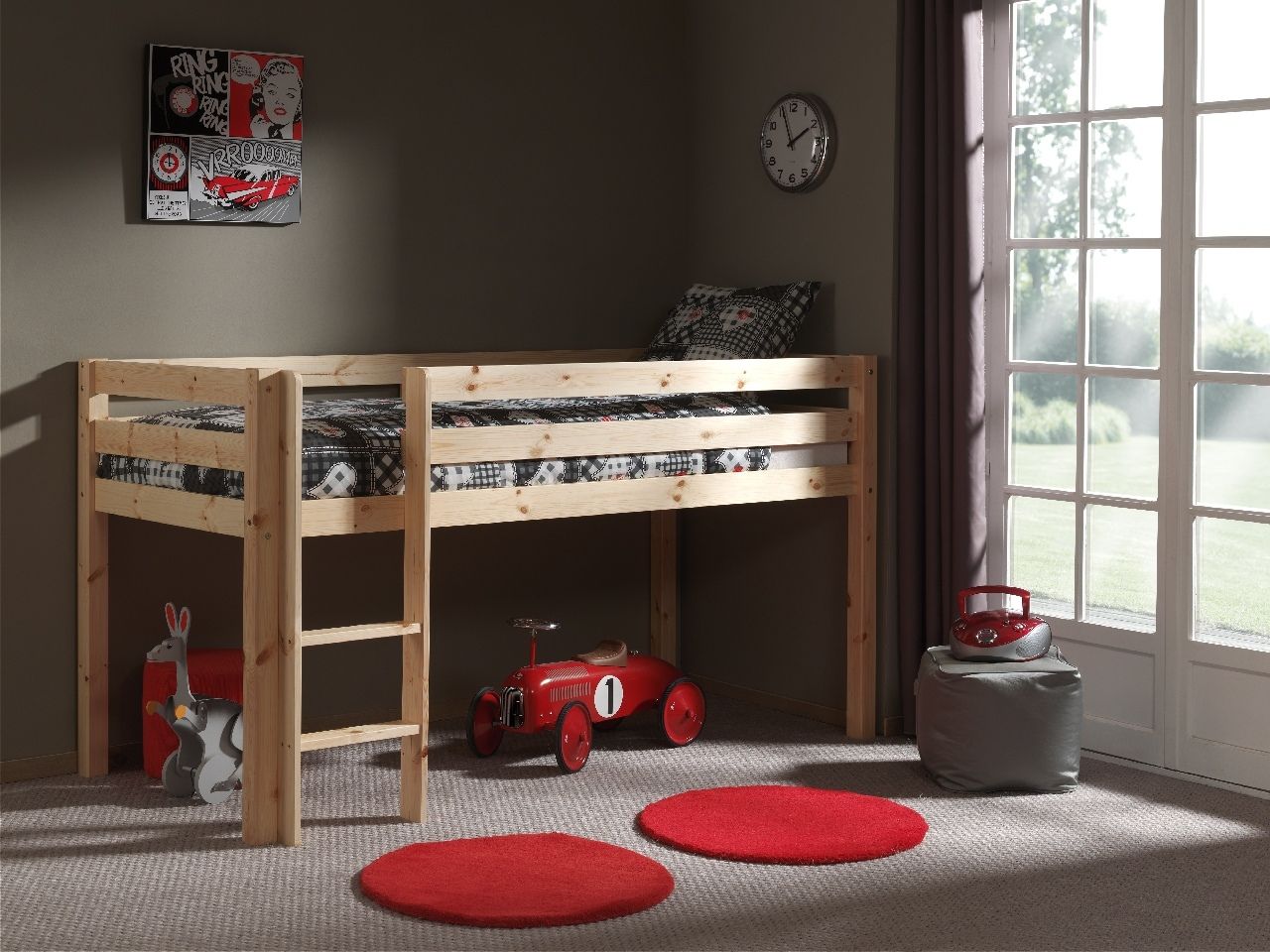 Hochbett 90×200 Kinderbett Spielbett Massivholz Leiter Jugendbett Kindermöbel