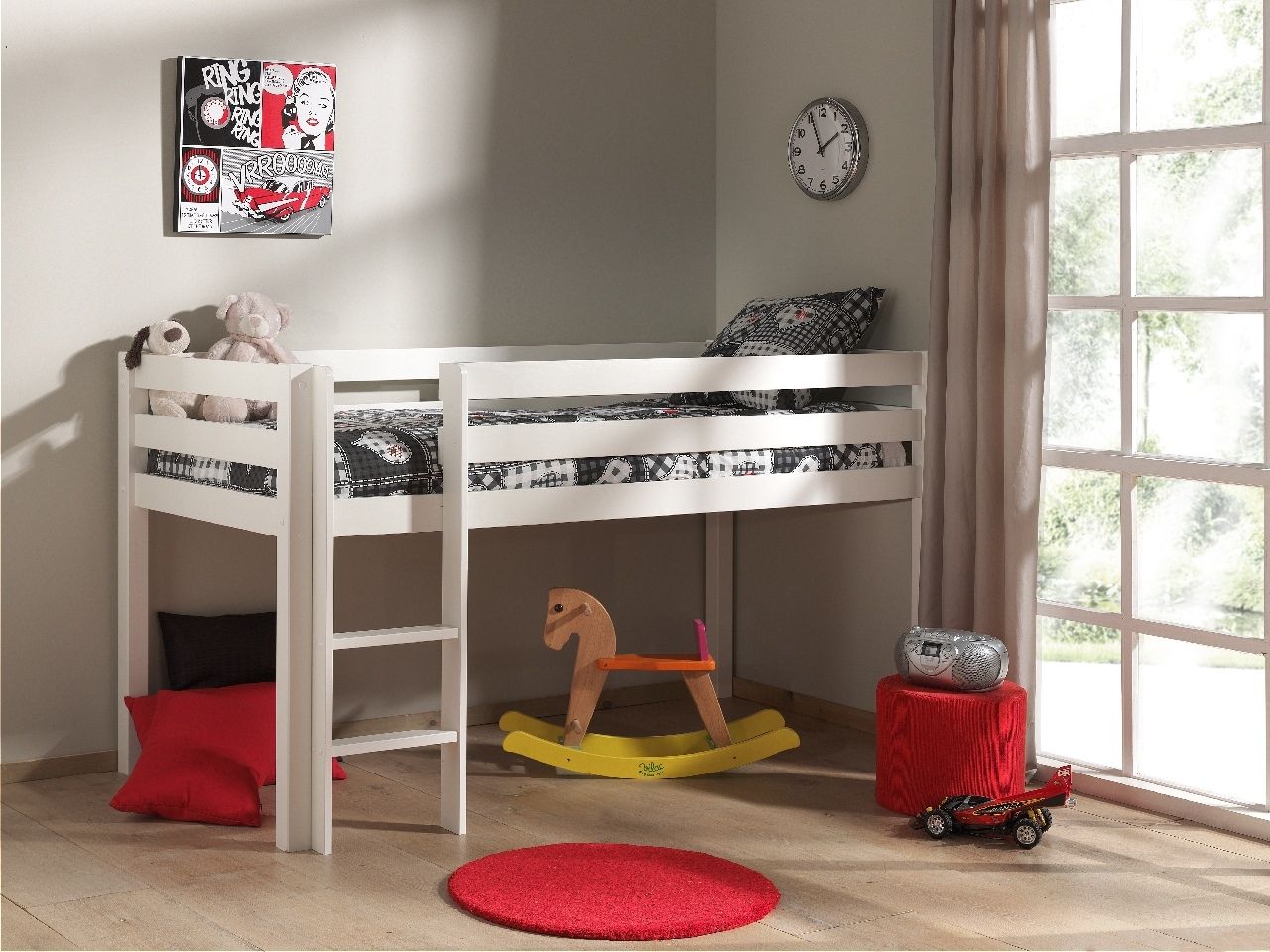 Hochbett 90×200 Kinderbett Spielbett Massivholz Leiter Jugendbett Kindermöbel