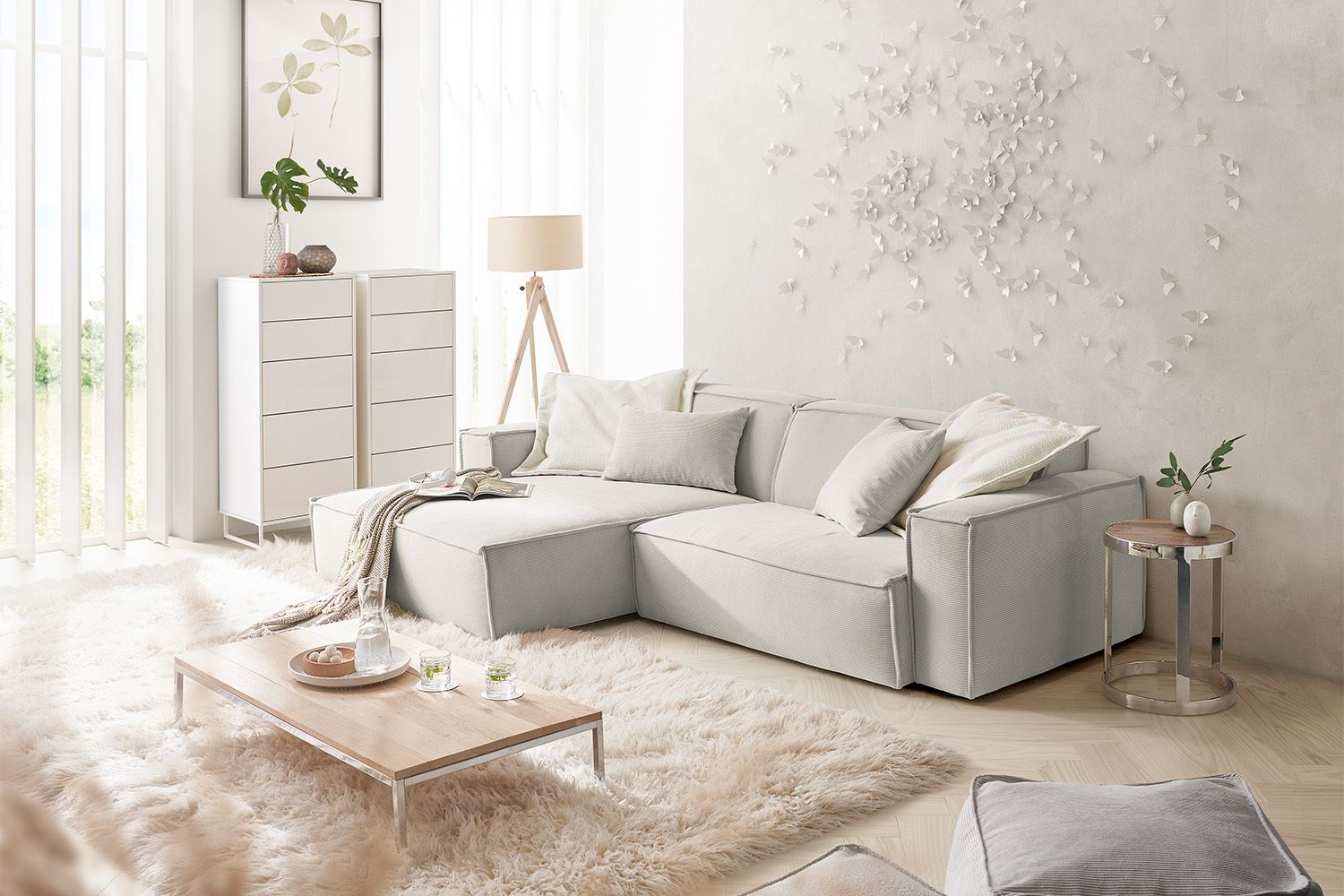 KAWOLA Sofa SAMU Ecksofa Feincord silber