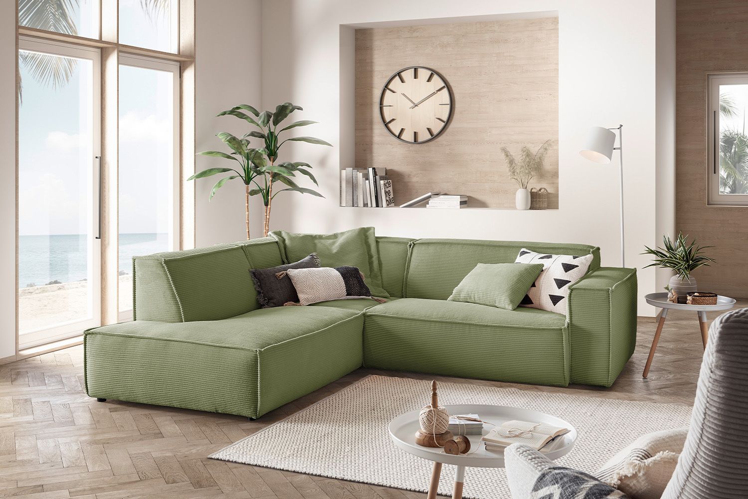 KAWOLA Sofa SAMU Ecksofa Cord olivgrün