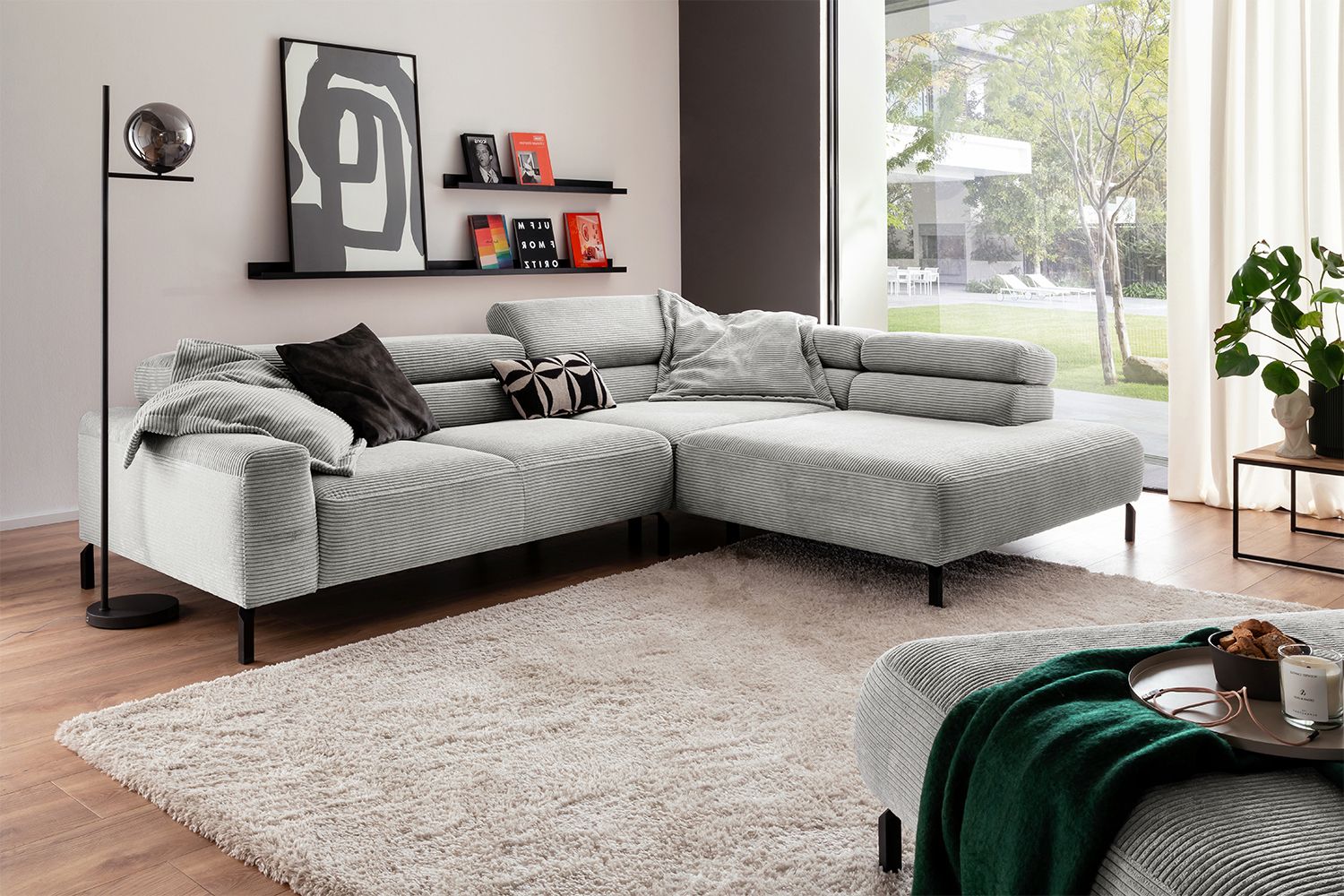 KAWOLA Sofa DELIA Ecksofa Cord hellgrau