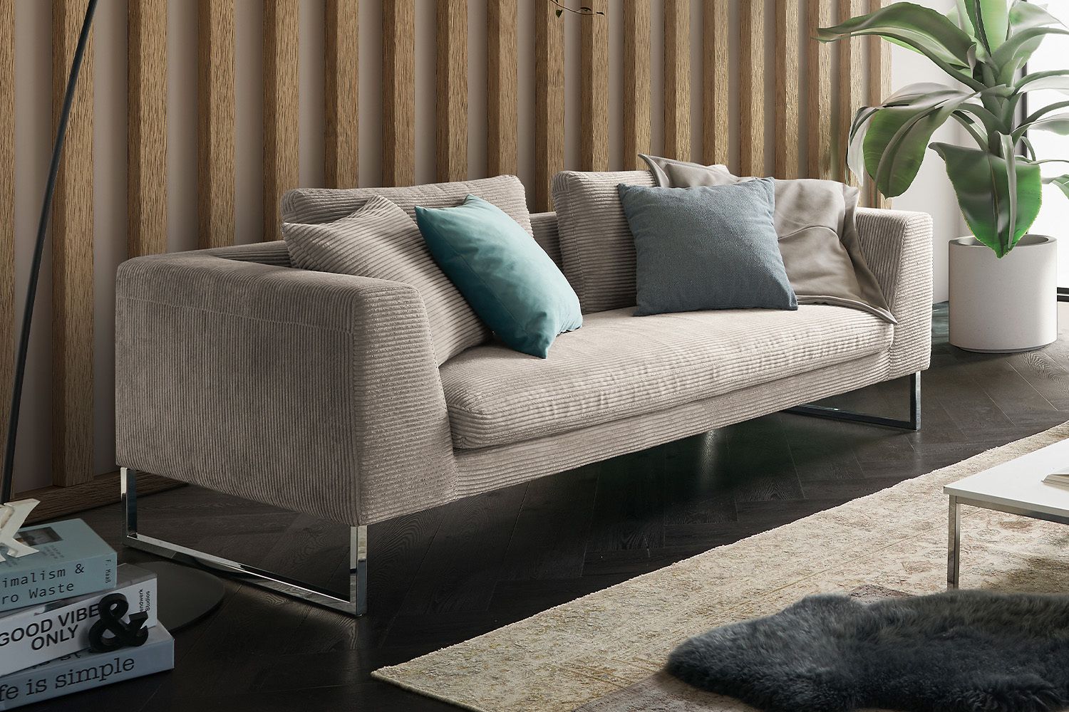 KAWOLA Sofa ARIAN Cord steingrau