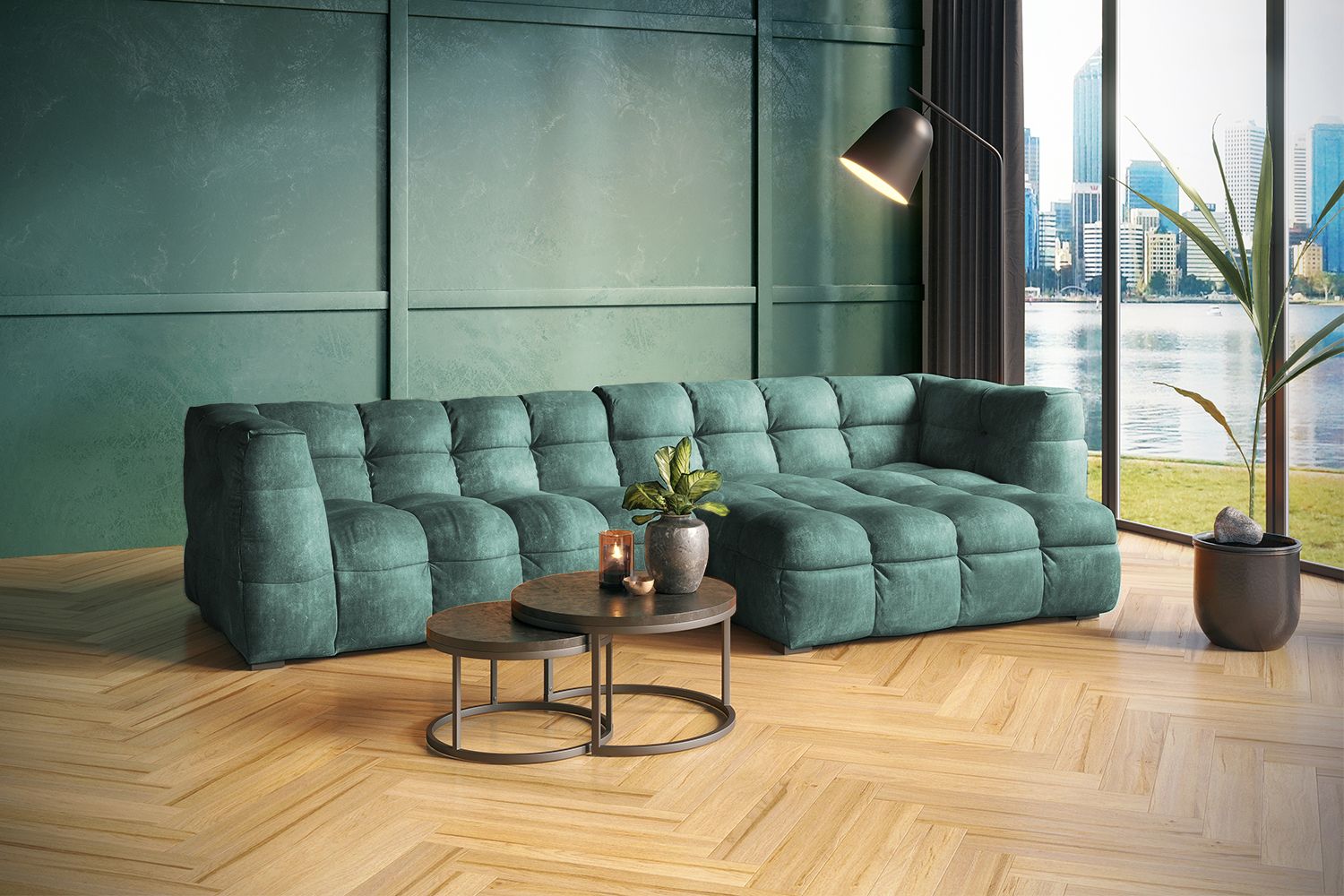 KAWOLA Sofa ROSARIO Ecksofa Velvet petrol