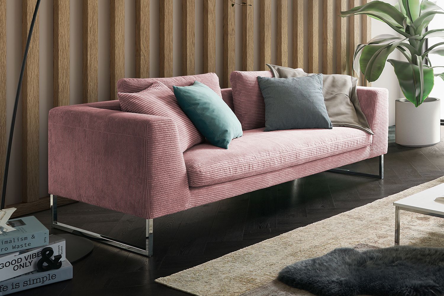 KAWOLA Sofa ARIAN Cord rosa