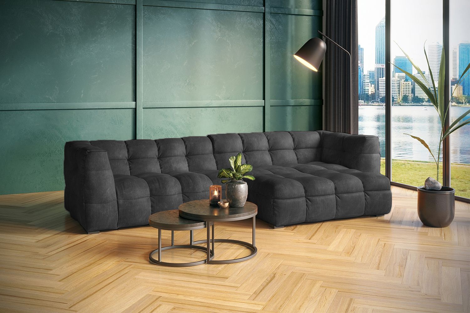 KAWOLA Sofa ROSARIO Ecksofa Velvet anthrazit