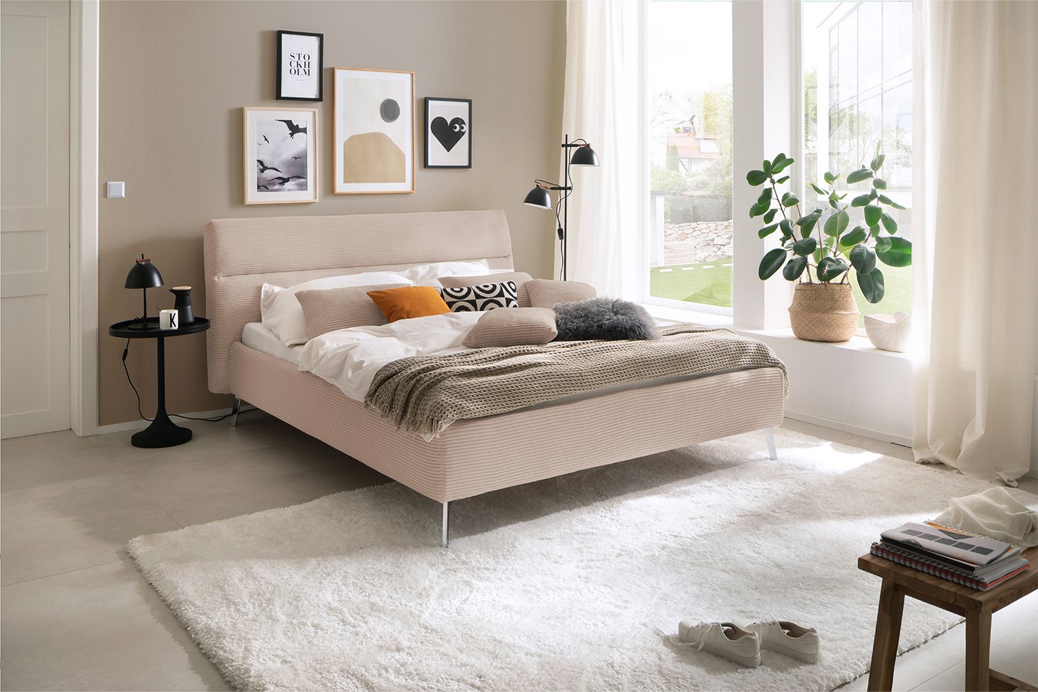 KAWOLA Bett REMO Polsterbett Cord taupe