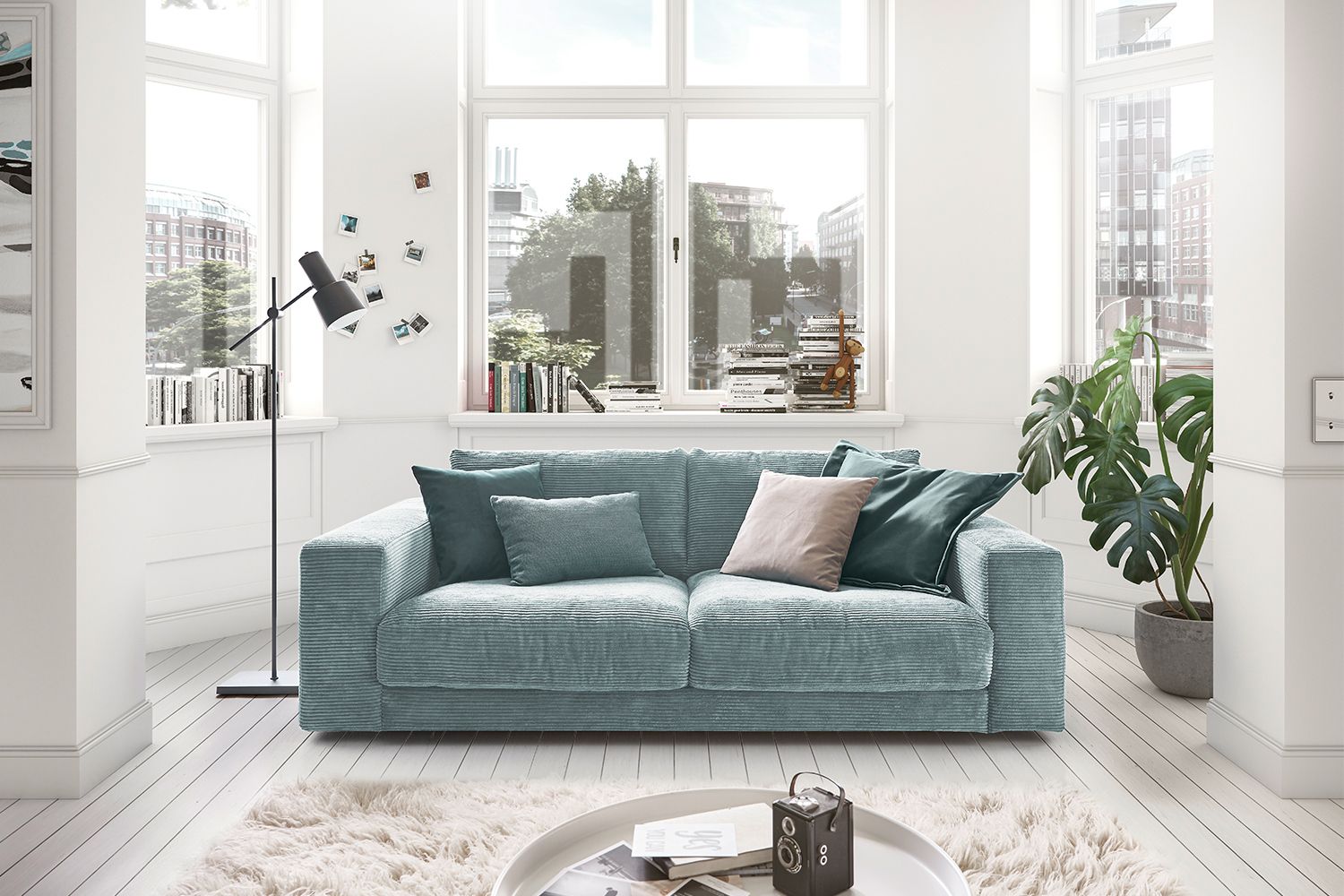 KAWOLA Sofa MADELINE 2-Sitzer Cord hellblau