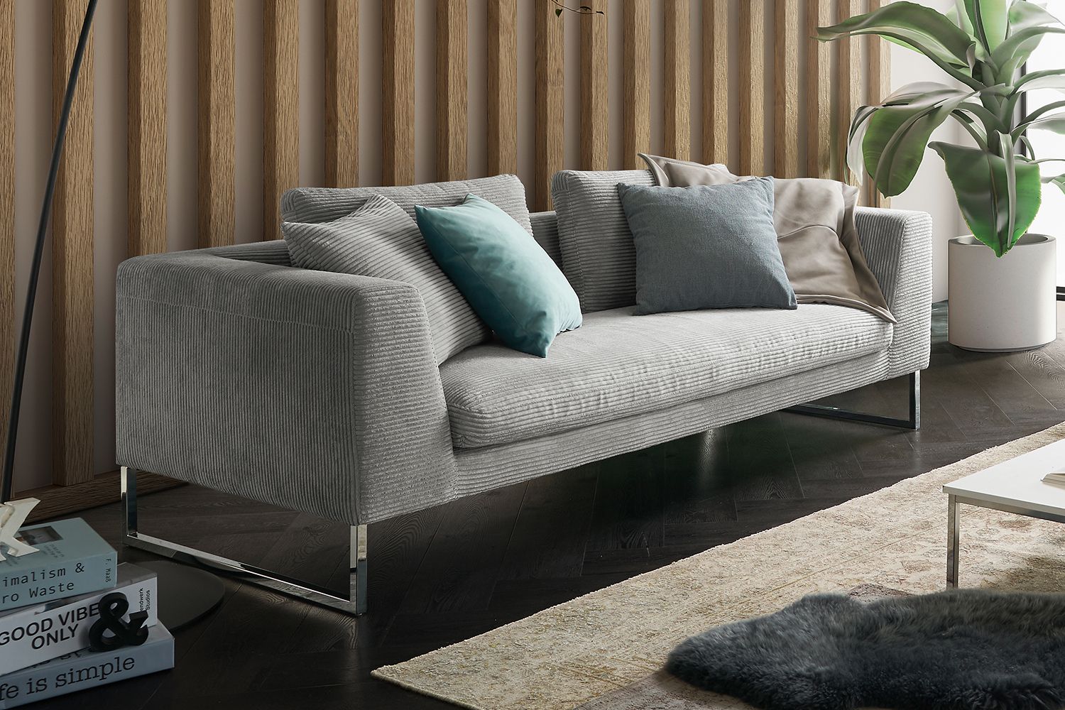 KAWOLA Sofa ARIAN Cord hellgrau