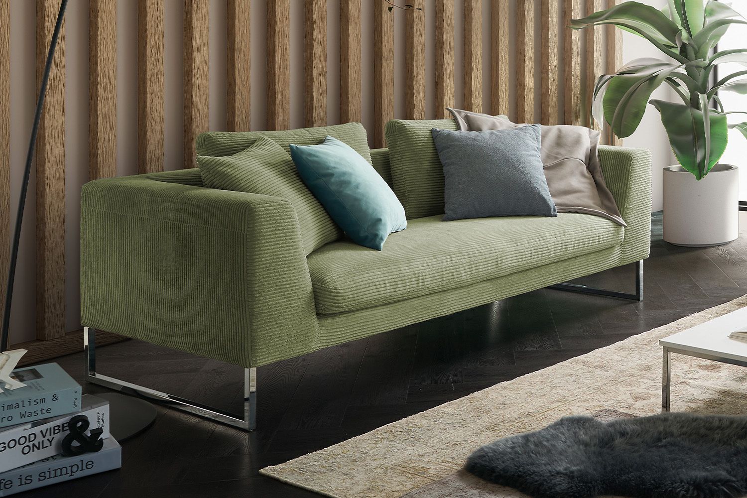 KAWOLA Sofa ARIAN Cord olivgrün