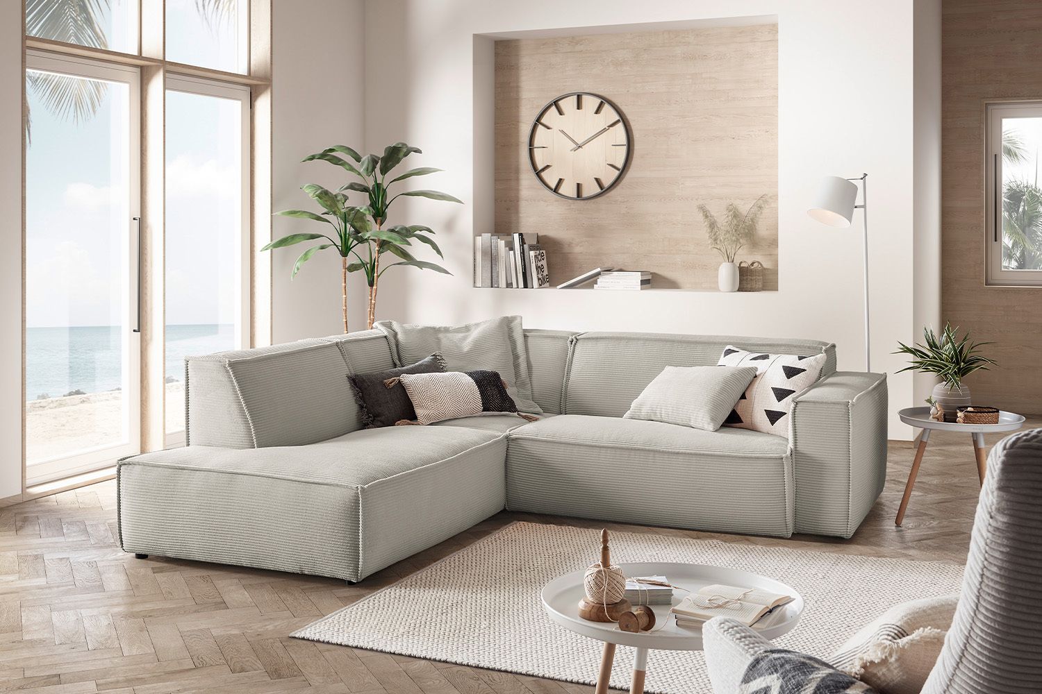 KAWOLA Sofa SAMU Ecksofa Cord steingrau