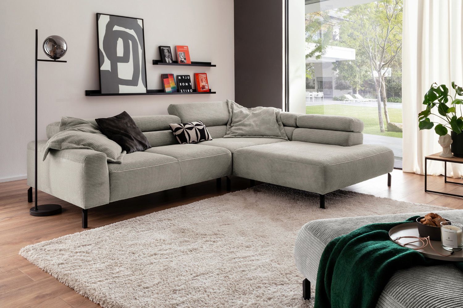 KAWOLA Sofa DELIA Ecksofa Cord steingrau