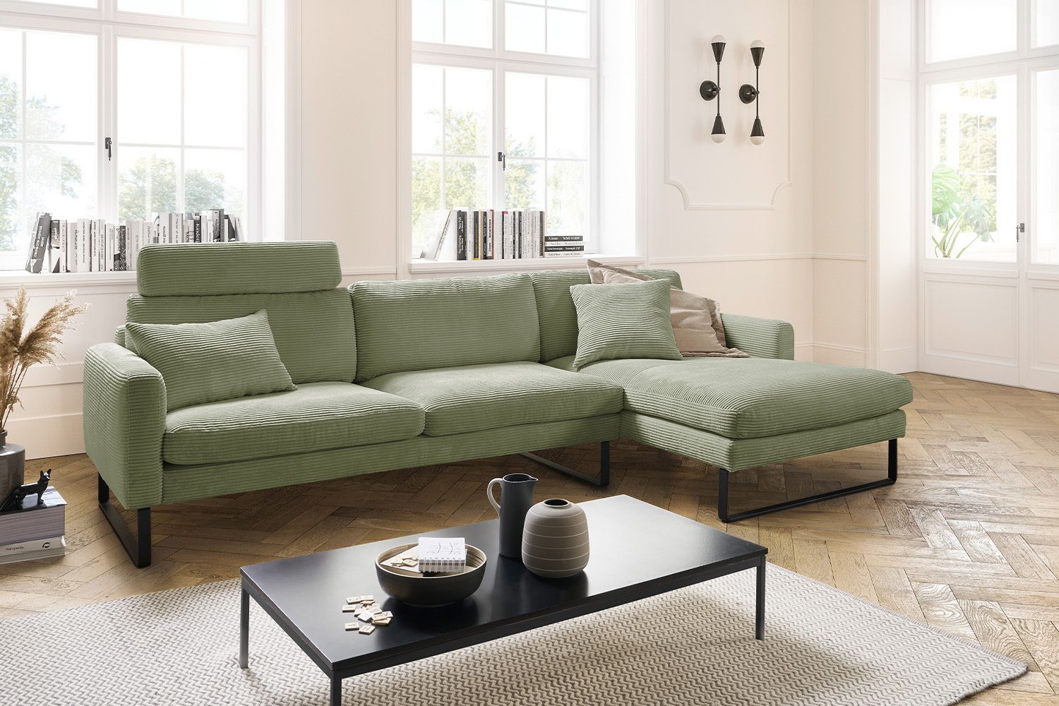 KAWOLA Sofa RICARDA Ecksofa Cord olivgrün