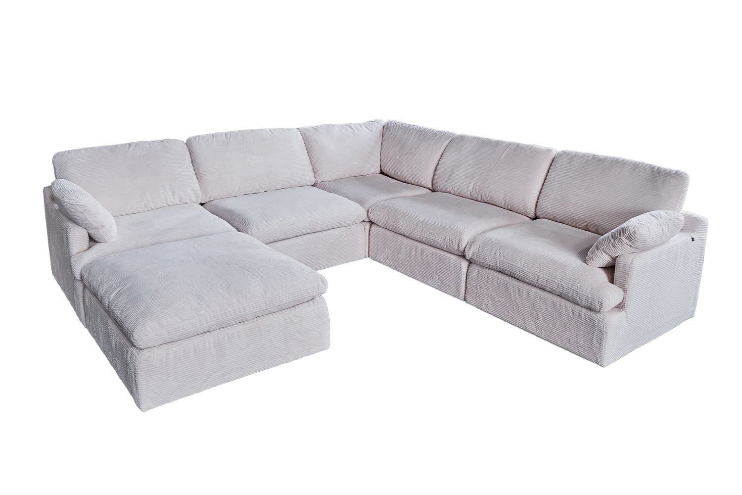 Modulsofa mit Hocker cremeweiß, Cord oder Bouclé