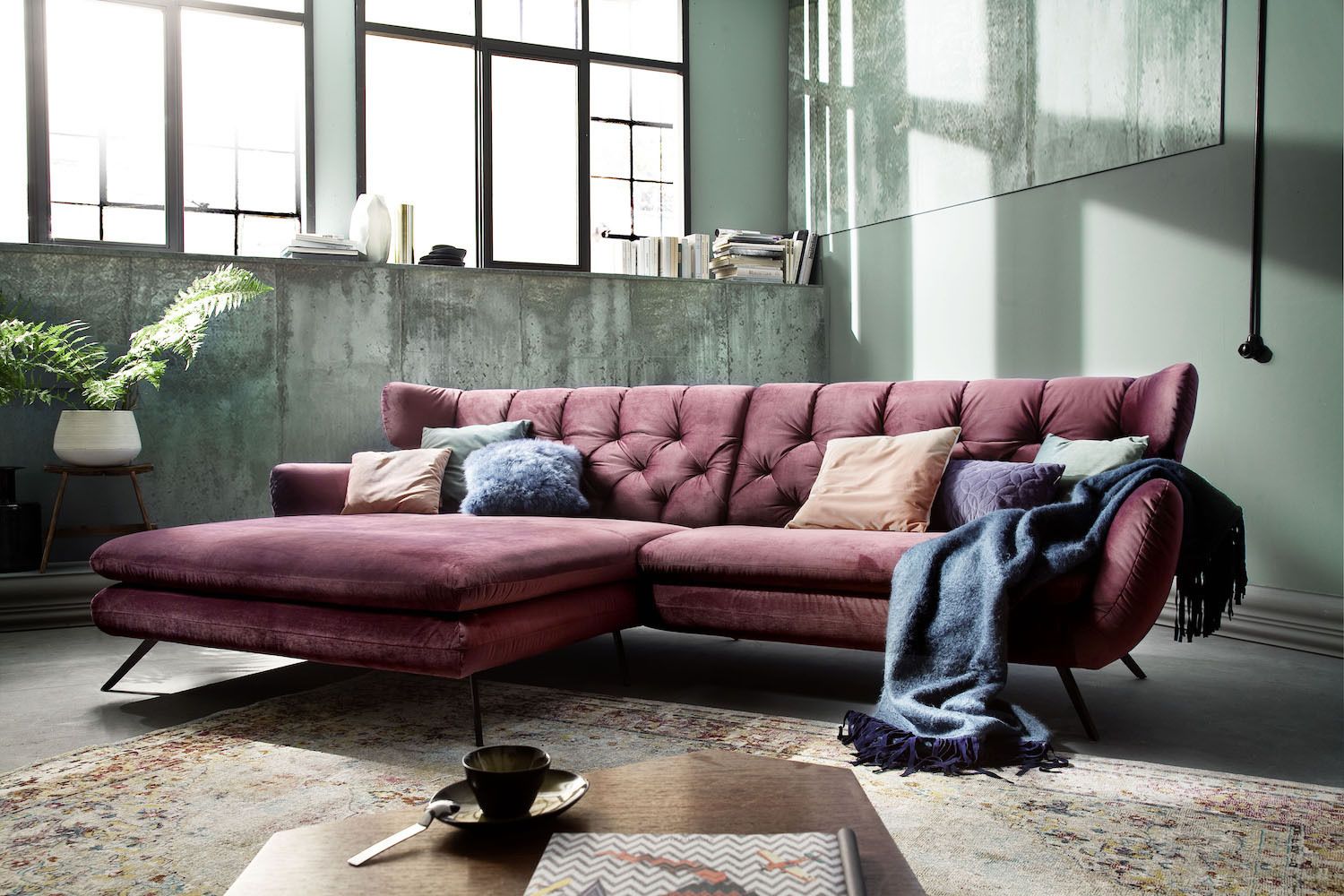 KAWOLA Sofa CHARME Ecksofa Velvet purple