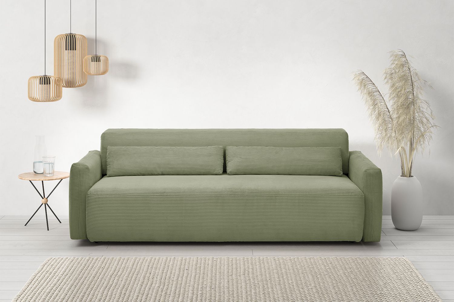 KAWOLA Sofa NEO Schlafsofa Bettsofa Cord olivgrün