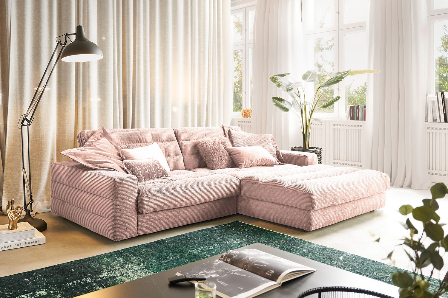 KAWOLA Sofa LANA Ecksofa Cord rosa