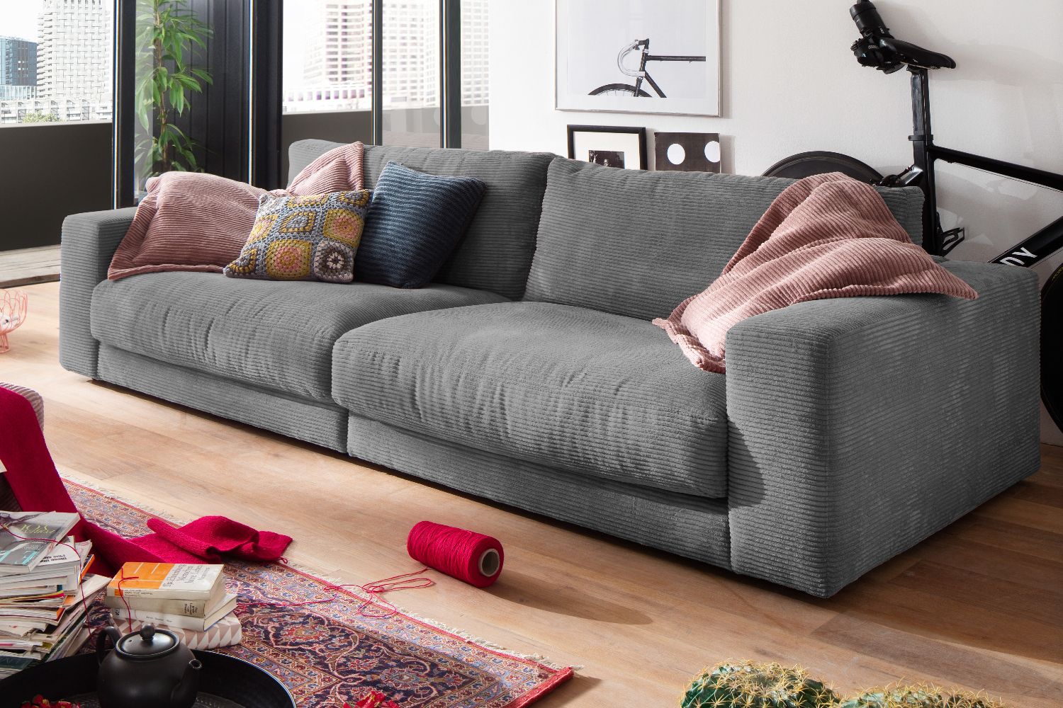 KAWOLA Sofa MADELINE 3-Sitzer Cord grau