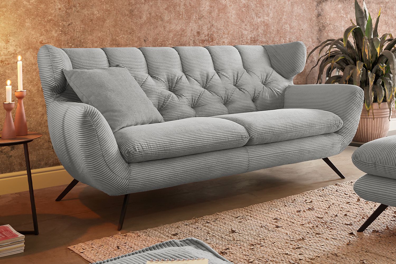 KAWOLA Sofa CHARME Cord hellgrau