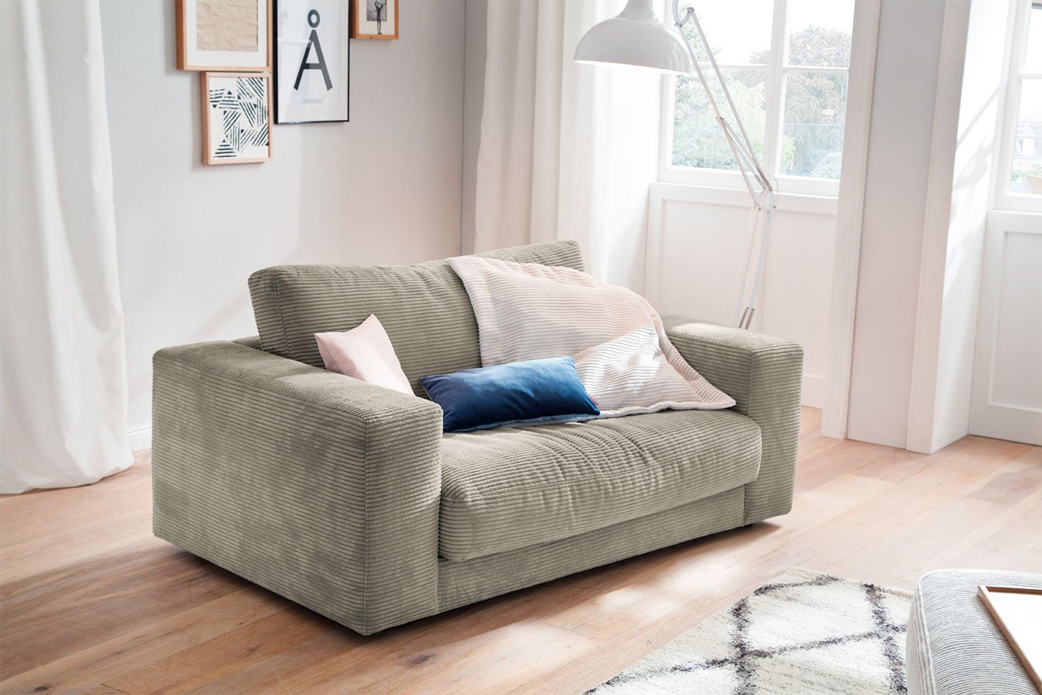 KAWOLA Doppelsessel MADELINE Loveseat Cord steingrau