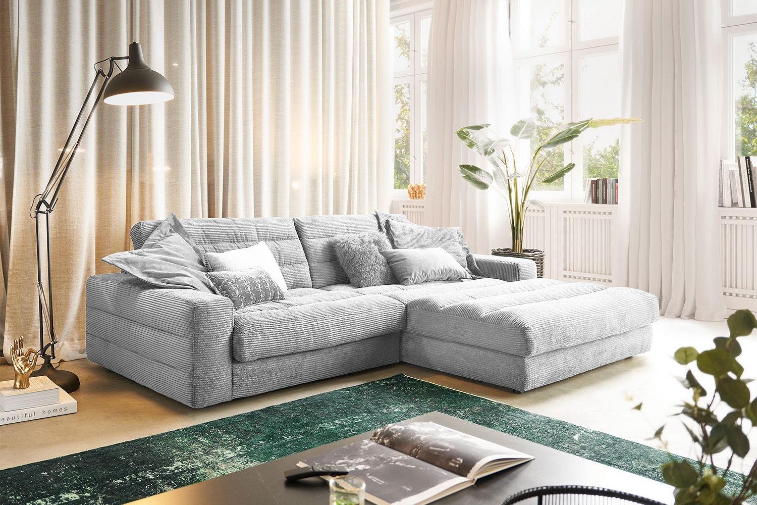 KAWOLA Sofa LANA Ecksofa Cord hellgrau