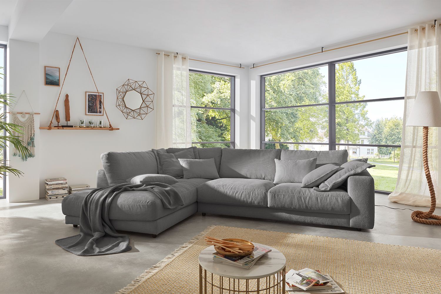 KAWOLA Sofa MADELINE Ecksofa Cord grau