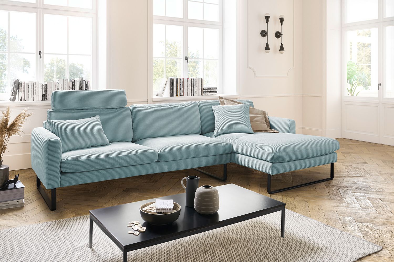 KAWOLA Sofa RICARDA Ecksofa Cord hellblau