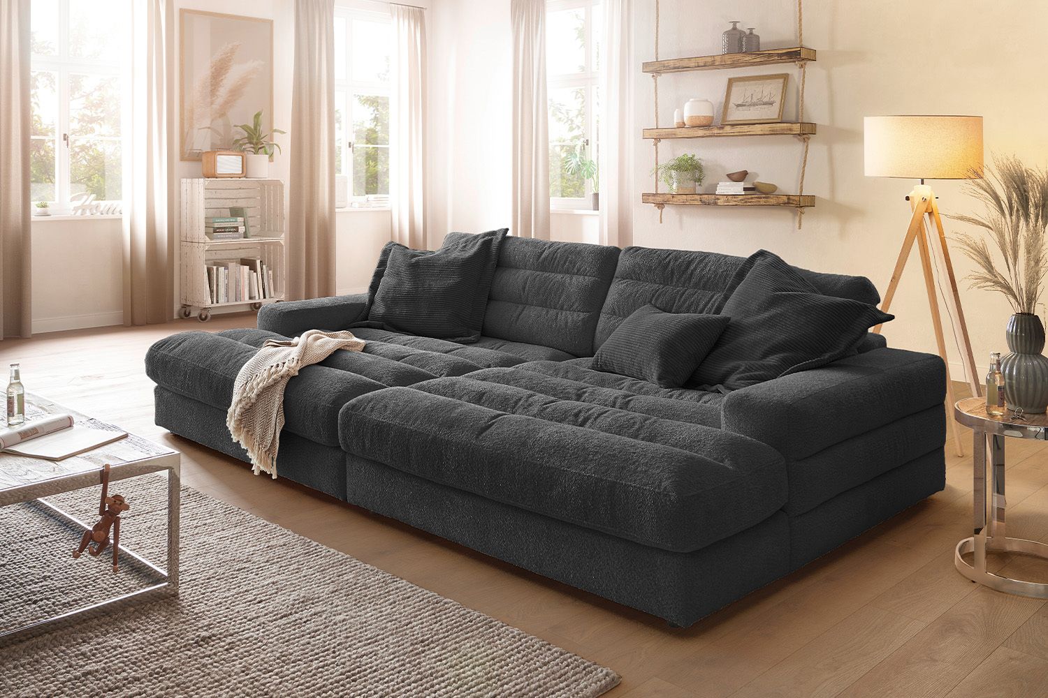 KAWOLA Big Sofa LANA Stoff schwarz