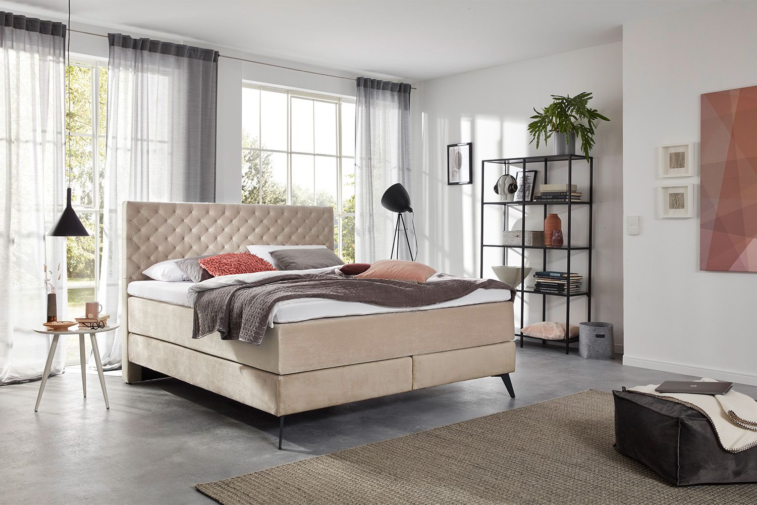 KAWOLA Bett SINDAR Boxspringbett Stoff beige