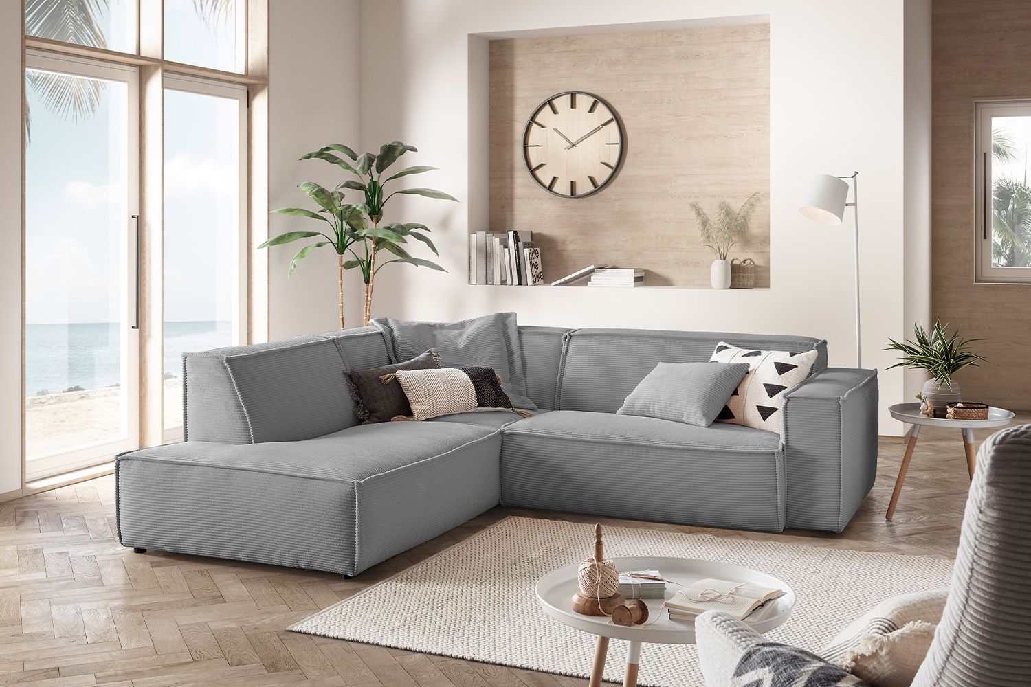 KAWOLA Sofa SAMU Ecksofa Cord grau