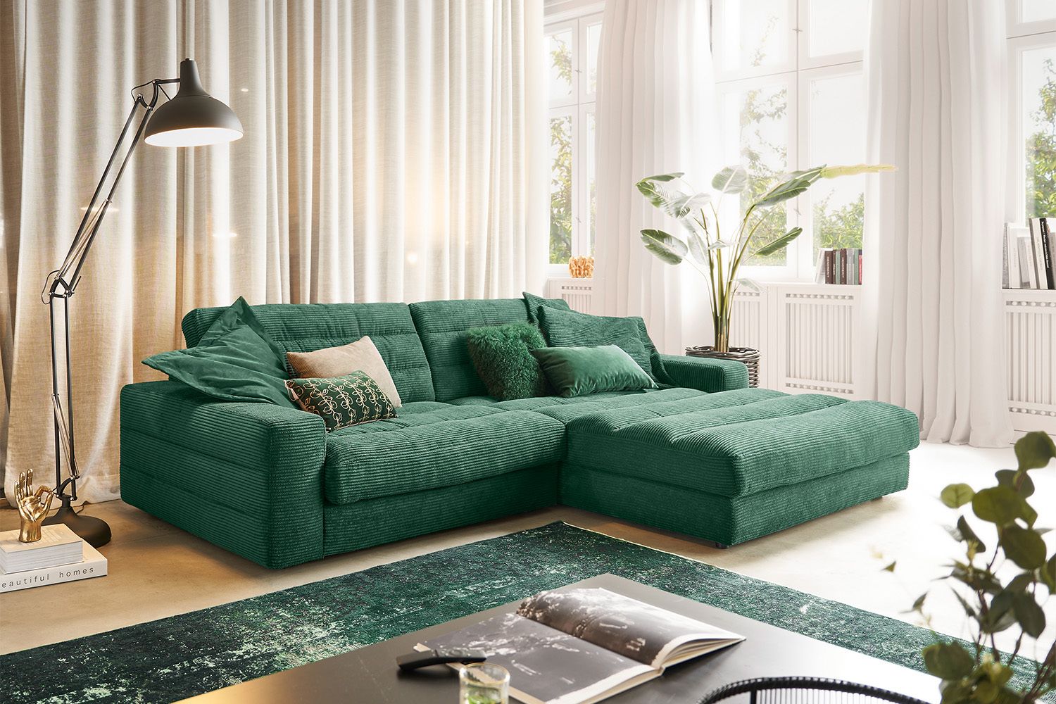 KAWOLA Sofa LANA Ecksofa Cord smaragd