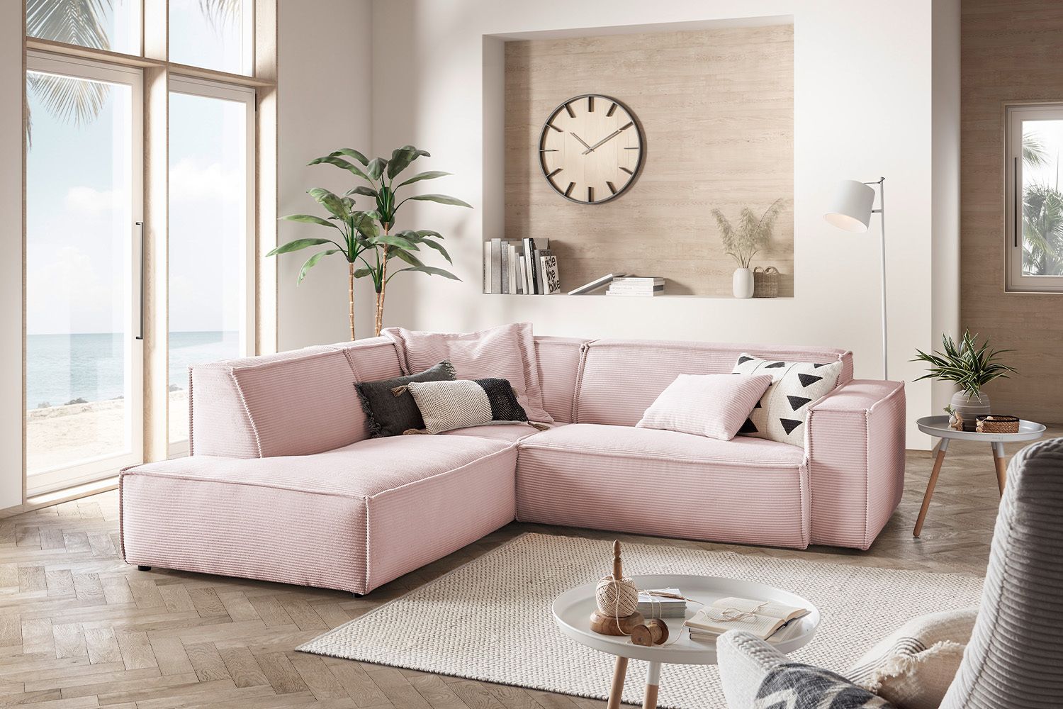 KAWOLA Sofa SAMU Ecksofa Cord rosa