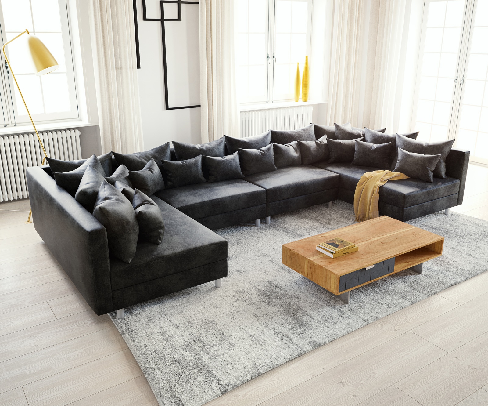 DELIFE Wohnlandschaft Clovis XL Anthrazit Antik Optik Modulsofa, Design Wohnlandschaften, Couch Loft, Modulsofa, modular