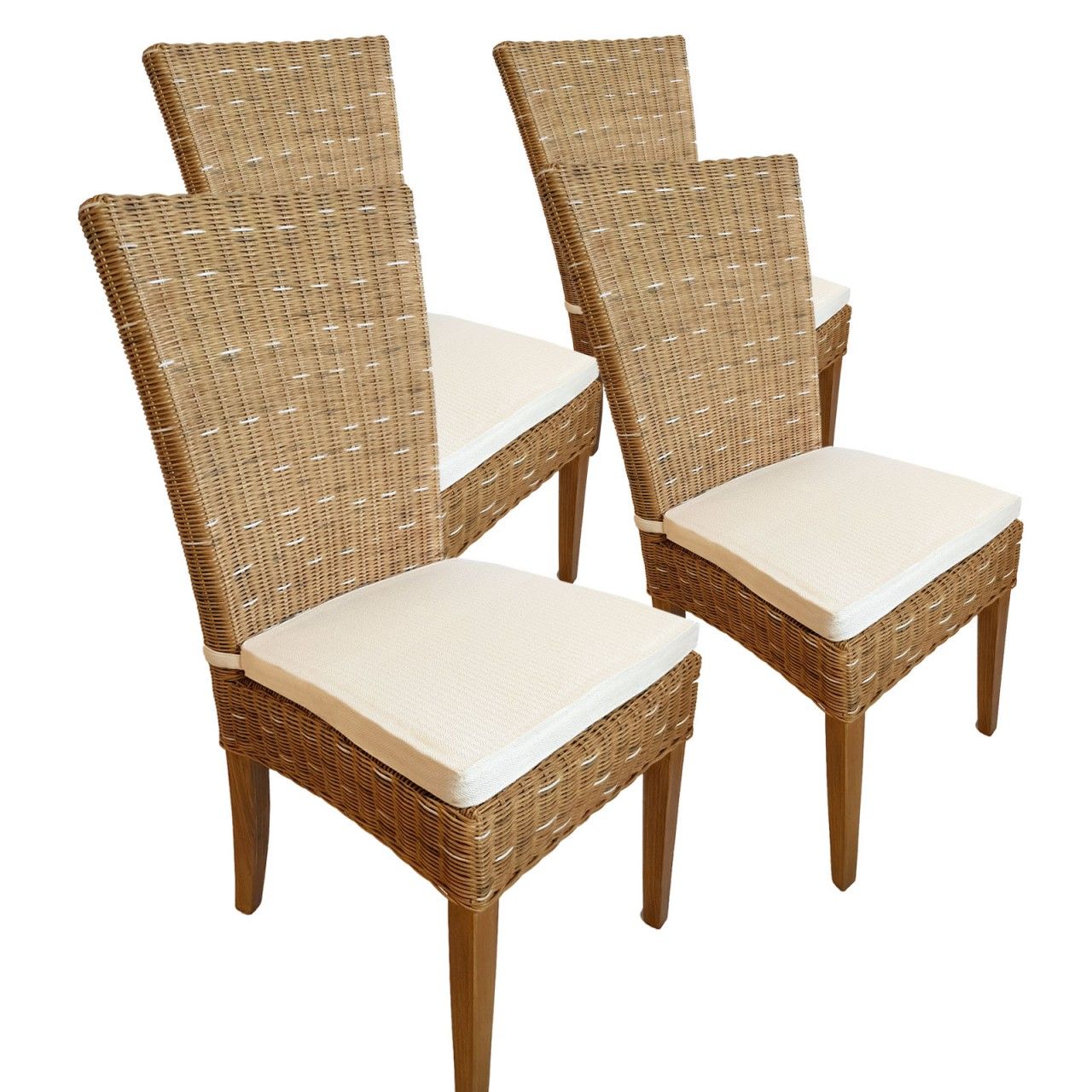 Esszimmer Stühle 4 Stück Rattanstühle Wintergarten Esstisch Stühle Korbstühle Cardine cappuccino mit Sitzkissen