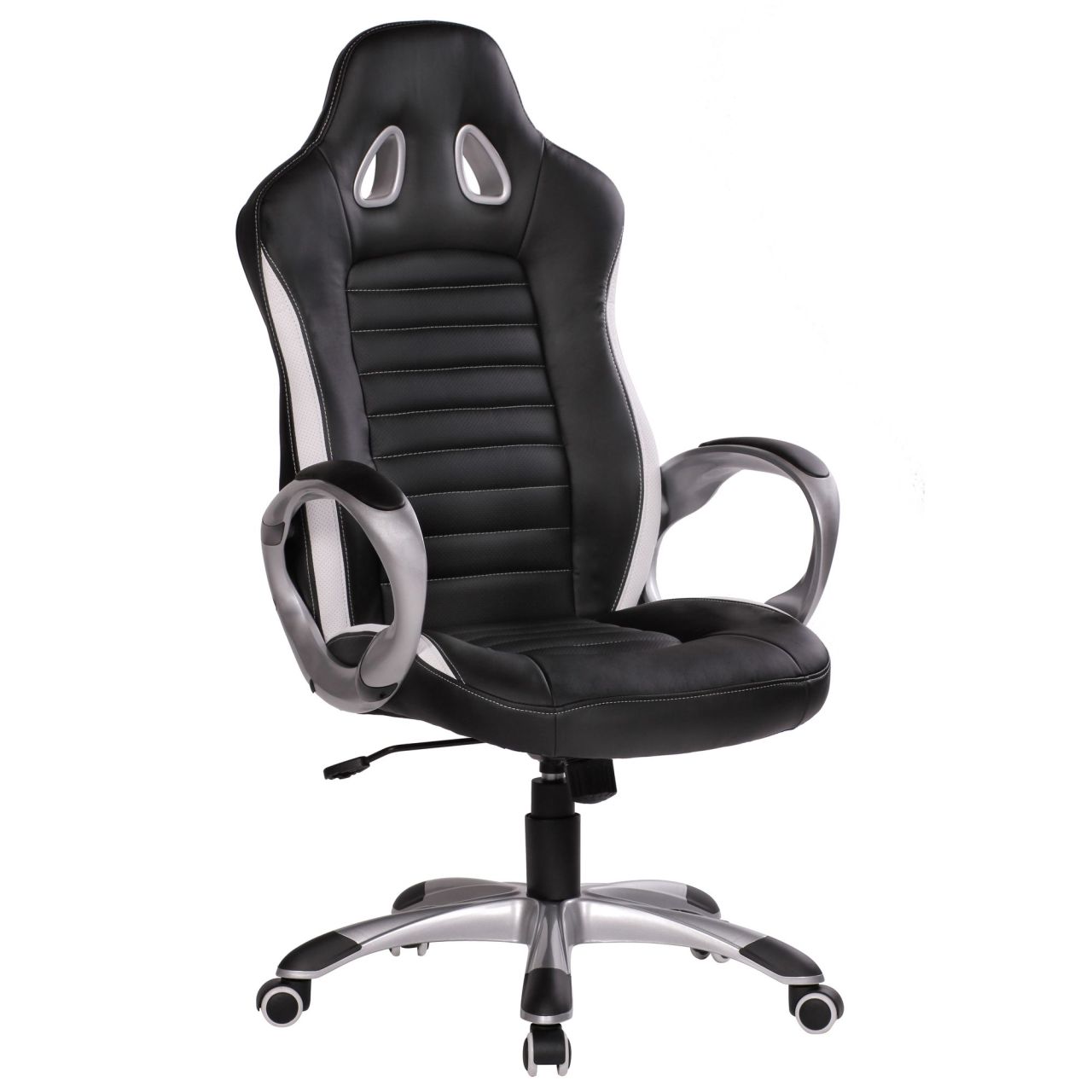 Bürostuhl SPA Leder Optik Schwarz Gaming Chefsessel mit Armlehne gepolstert 110 kg Sport-Sitz Drehstuhl Kopfstütze Race Schreibtischstuhl Gamer Design Modern Drehsessel Racing