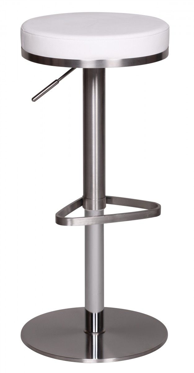 Barhocker WL1.294 Weiß Edelstahl höhenverstellbare Sitzhöhe 57 – 82 cm, Barstuhl Modern 360° Drehbar, Tresenhocker mit Standfuß, Design Bistrohocker Hoch, Tresenstuhl-Sitz Gepolstert