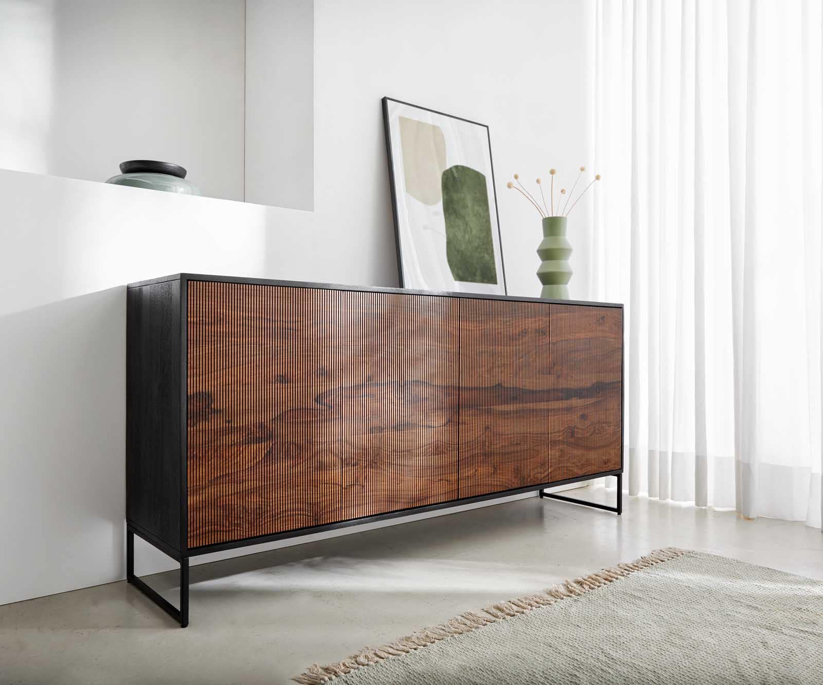 DELIFE Sideboard Vaag 170 cm Sheesham Natur Mango Schwarz 4 Türen, Sideboards