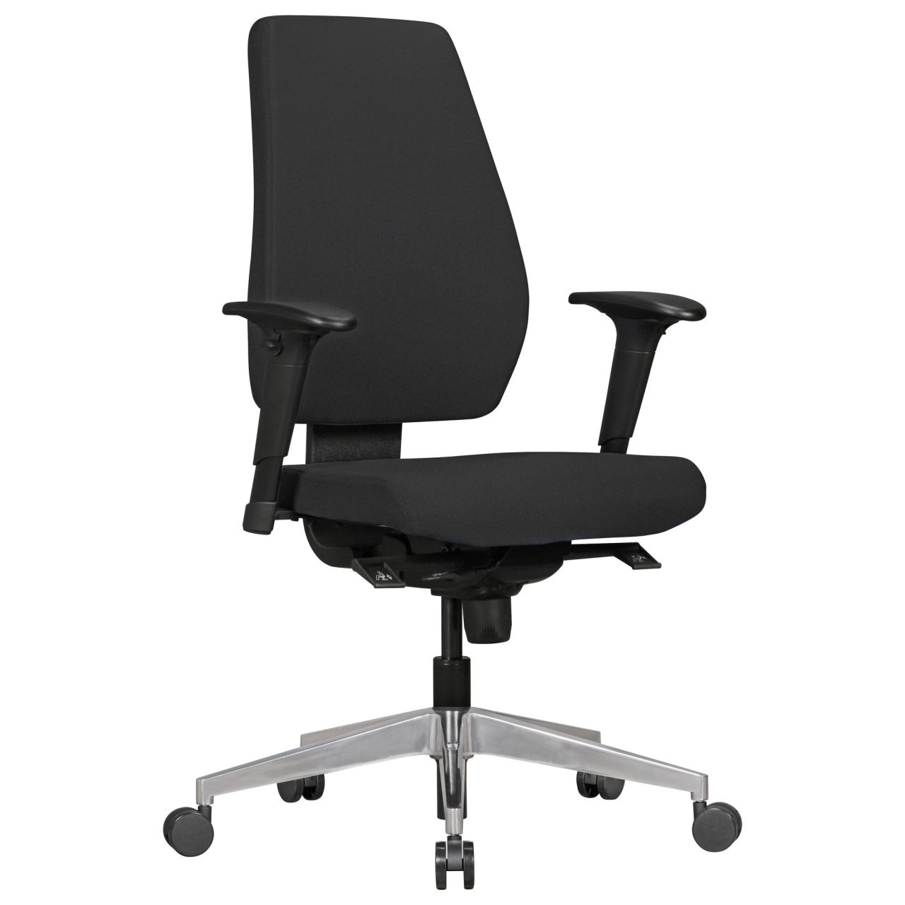 Bürostuhl DARIUS mit Stoff-Bezug in Schwarz, Design Schreibtisch-Stuhl mit Synchromechanik & Armlehnen, Drehstuhl Drehsessel ergonomisch 120 kg