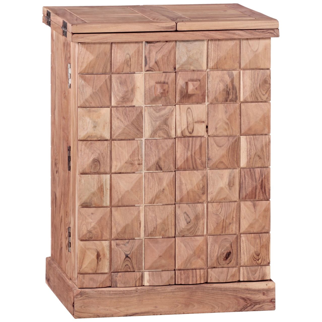 Hausbar LUCCA Akazie Massivholz 65x91x50 cm Weinbar ausklappbar, Kleine Bar modern, Barschrank mit Türen, Spirituosenschrank mit Aufbewahrung für Flaschen und Gläser