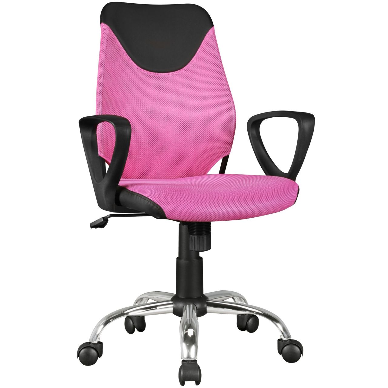 Kinder-Schreibtischstuhl TERNI Schwarz Pink für Kinder ab 6 mit Lehne, Kinder-Drehstuhl Kinder-Bürostuhl ergonomisch, Jugendstuhl höhenverstellbar