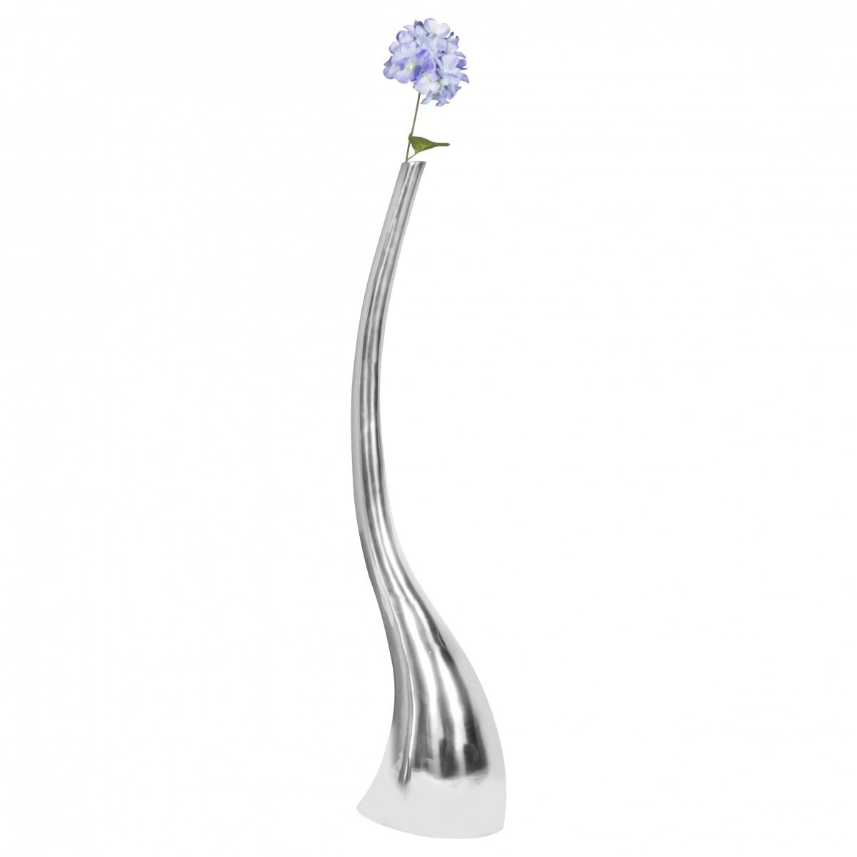 Deko Vase groß XL Aluminium modern mit 1 Öffnung in Silber, Hohe Alu Blumenvase handgefertigt, Große Dekovase für Blumen