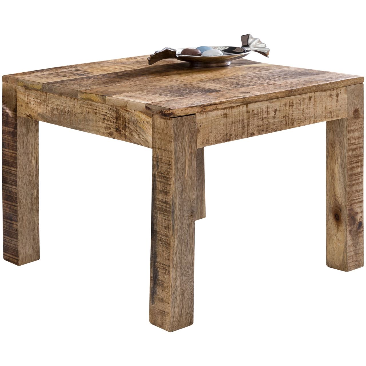 Couchtisch 60 x 60 x 47 cm Massiv-Holz Mango Natur, Landhaus-Stil Wohnzimmertisch Rustikal Kaffeetisch, Massivholztisch Wohnzimmer