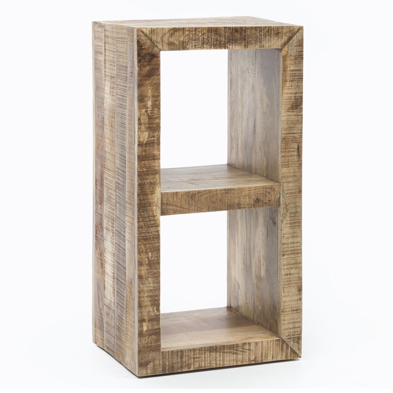 Standregal Massivholz Mango 90 x 45 x 35 cm 2 Böden, Design Holz Regal Natur, Beistelltisch Landhaus-Stil, Kleines Bücherregal Holz Massiv