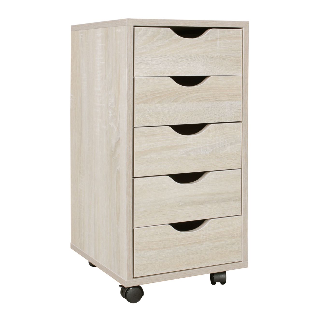 Rollcontainer 33 x 64 x 38 cm MDF-Holz 5 Schubladen sonoma, Moderner Schubladencontainer mit Rollen, Standcontainer Bürocontainer