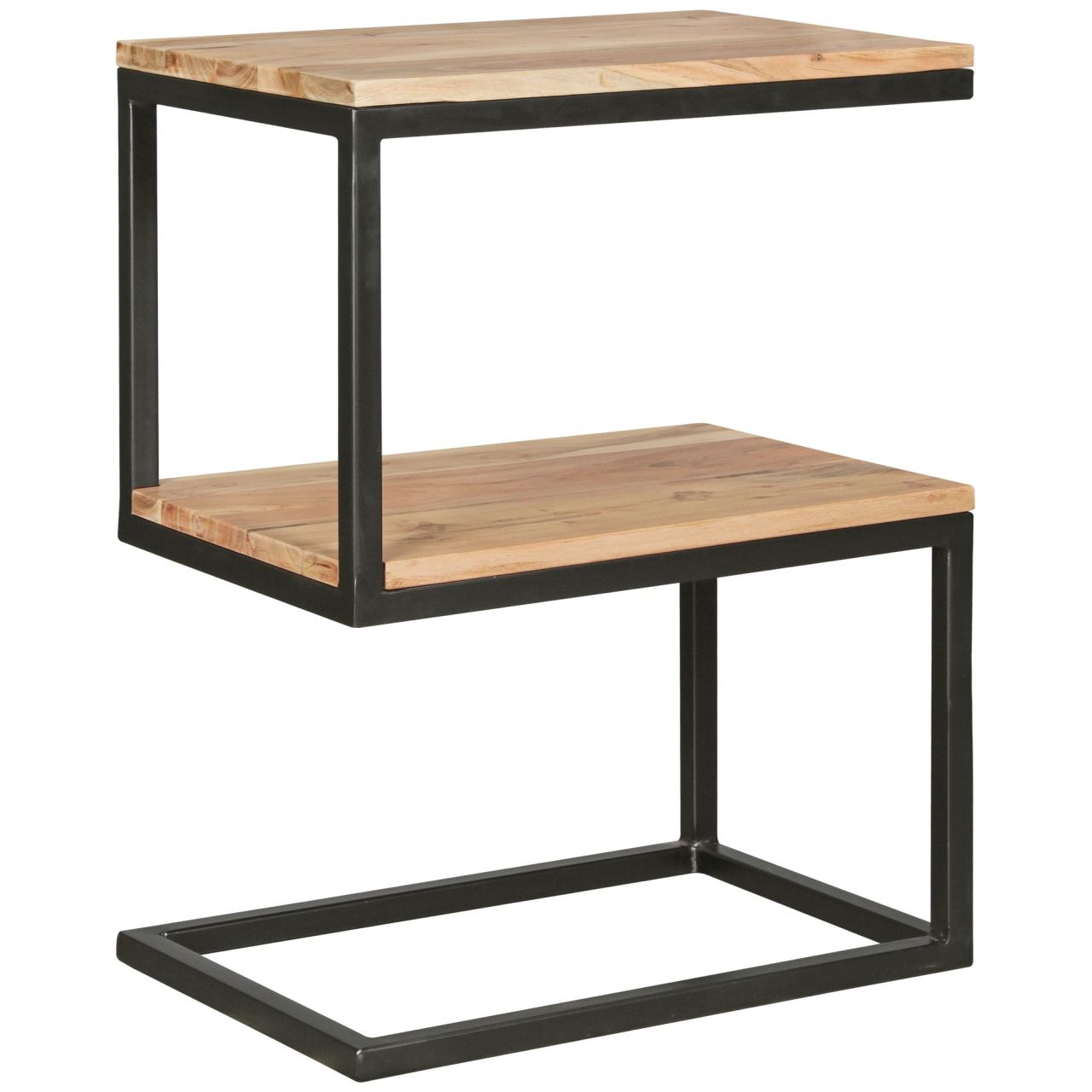 Beistelltisch AKOLA S-Form Massiv-Holz Akazie / Metall 45 x 60 x 30 cm, Design Wohnzimmertisch Landhaus-Stil, Anstelltisch Ablagetisch eckig