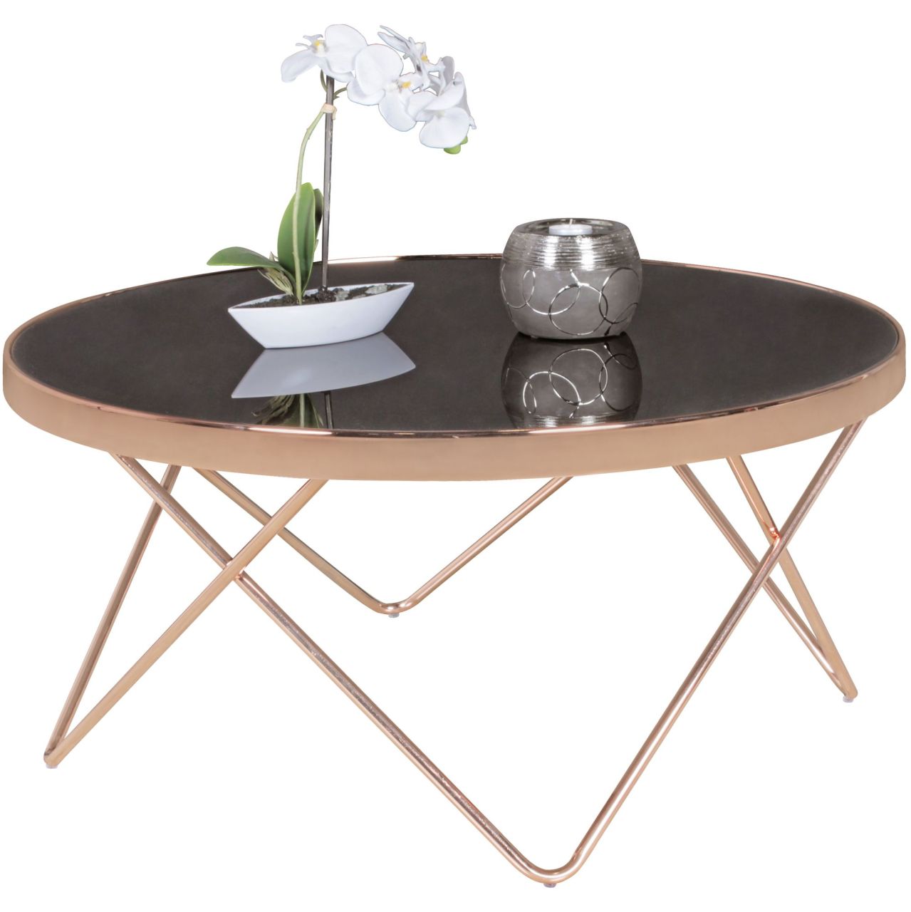 Couchtisch WL5.248 Glas ø 82 cm Metall Wohnzimmertisch Modern, Glastisch Rund Sofatisch Wohnzimmer Schwarz, Moderner Coffee Table mit Glasplatte, Kleiner Runder Design Kaffeetisch