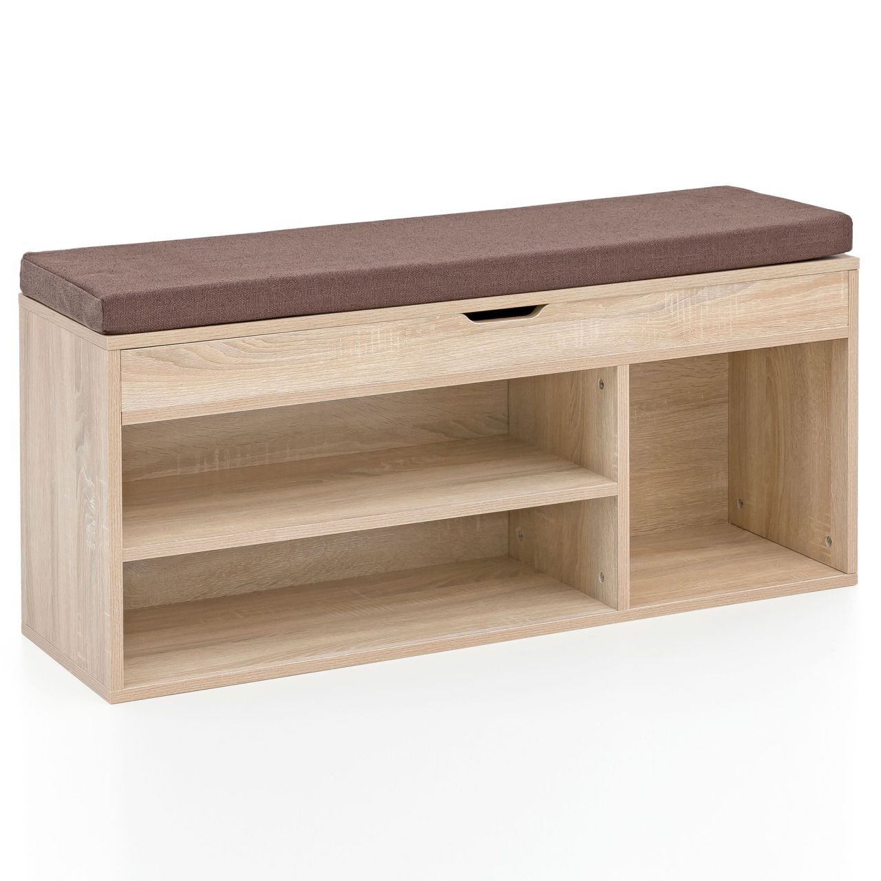 Schuhbank WL5.344 mit Sitzfläche Garderoben-Bank Holz 104x51x32 cm Sonoma, Holzbank klein gepolstert, Sitzbank schmal Flur mit Stauraum, Truhenbank Schuhtruhe Flurmöbel