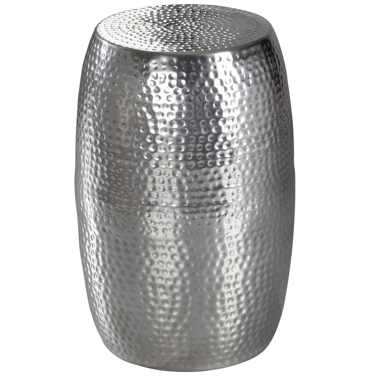 Beistelltisch 30×49,5x30cm Aluminium Silber Dekotisch orientalisch rund, Kleiner Hammerschlag Abstelltisch, Designer Ablagetisch Metall modern, Anstelltisch schmal