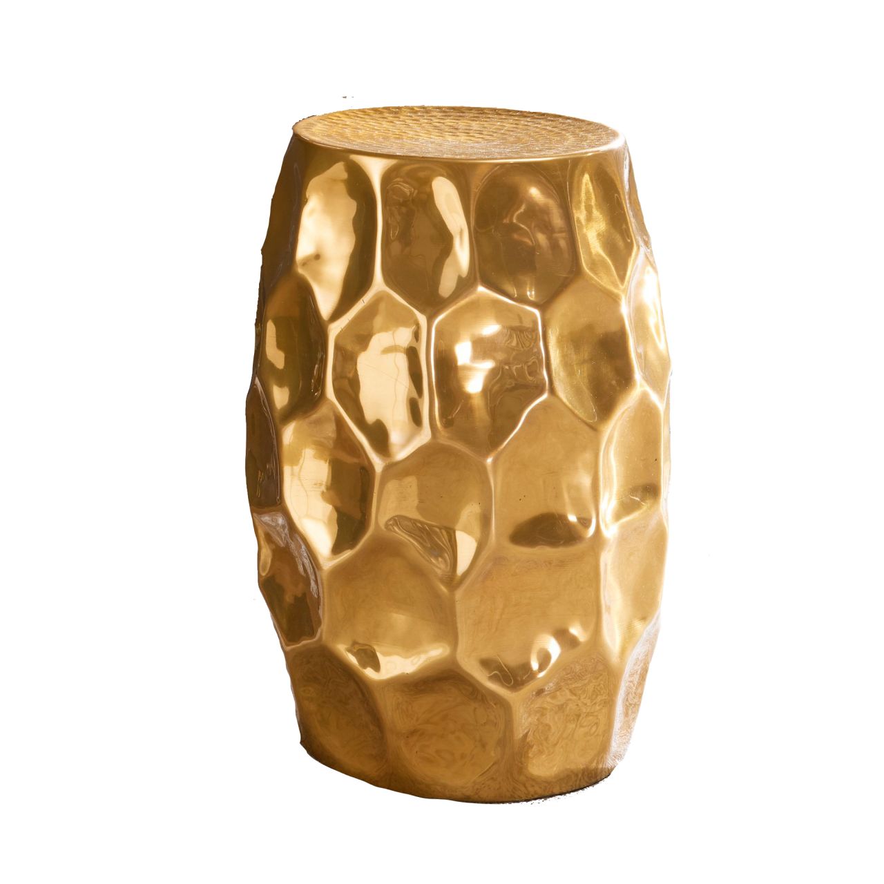 Beistelltisch 30x47x30cm Aluminium Gold Dekotisch orientalisch rund, Kleiner Hammerschlag Abstelltisch, Designer Ablagetisch Metall modern, Anstelltisch schmal